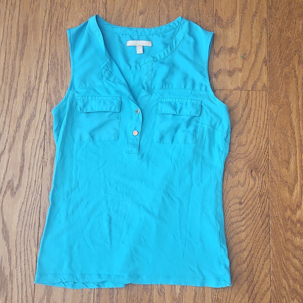 Banana Repunlic Sleeveless Cotton Casual Top Turquoise Metallic Buttons Sz M